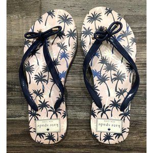 Kate Spade Girls Size 5 Pink & Blue Palm Tree Flip Flops Shoes